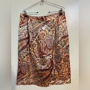 Womens 100% Skirt Lined Back Slit Elegant Paisley Skirt in Multicolor 16 New